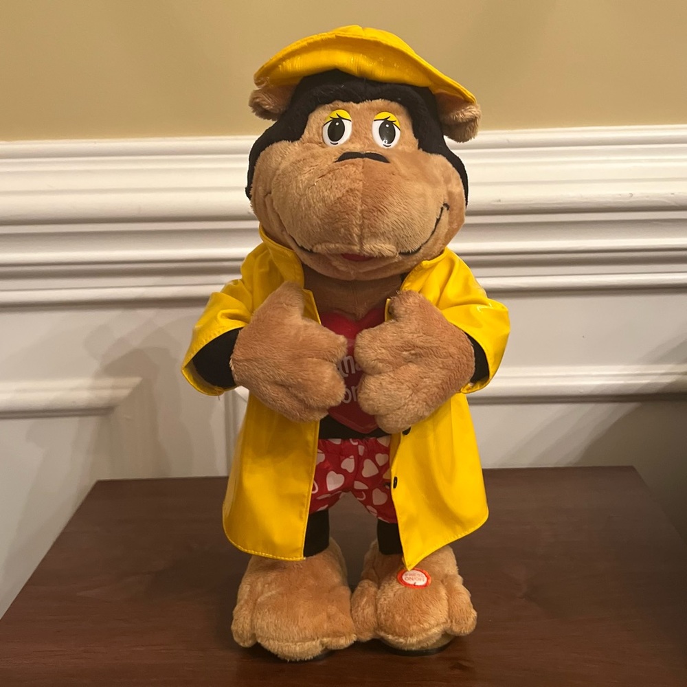 Valentine Flashing Monkey Gemmy Yellow Rain Coat Hat Bananas Heart Sing Dance